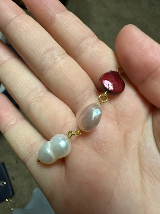 Handcrafted Pink & White Pearl Drop charm - Gold Accent - Picture 3 of 3